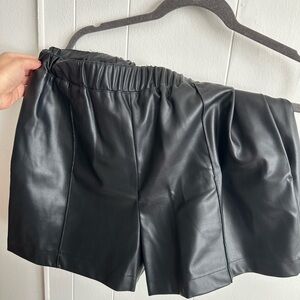 Elegant Black Faux Leather High Waist Shorts